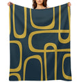 Midcentury Modern Loops Retro Pattern in Light Mustard And Navy Blue Lightweight Throw Blanket