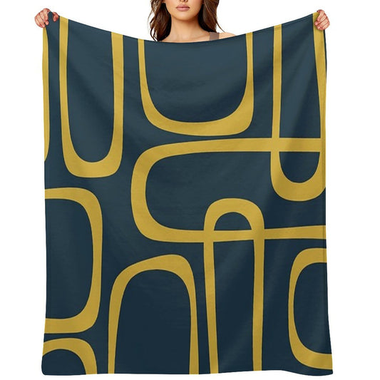 Midcentury Modern Loops Retro Pattern in Light Mustard And Navy Blue Lightweight Throw Blanket