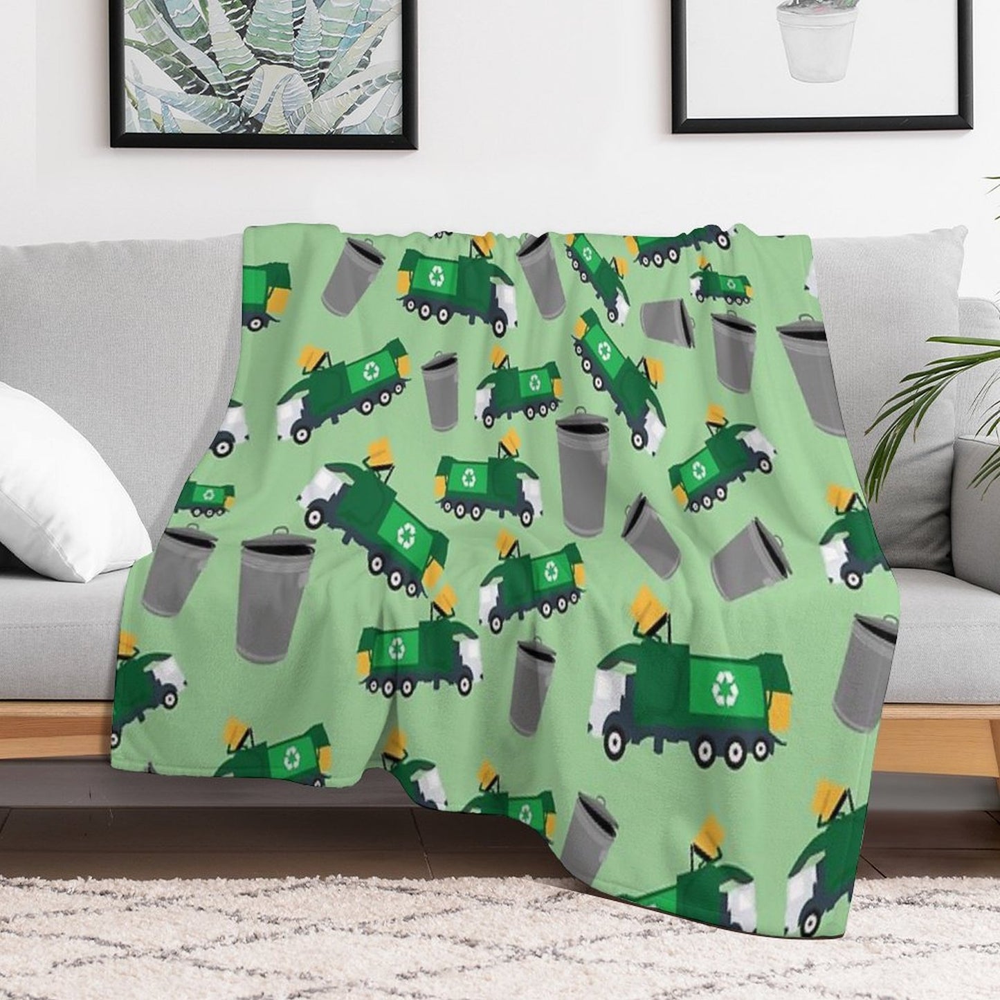 Recycling Garbage Truck Pattern Durable Throw Blanket