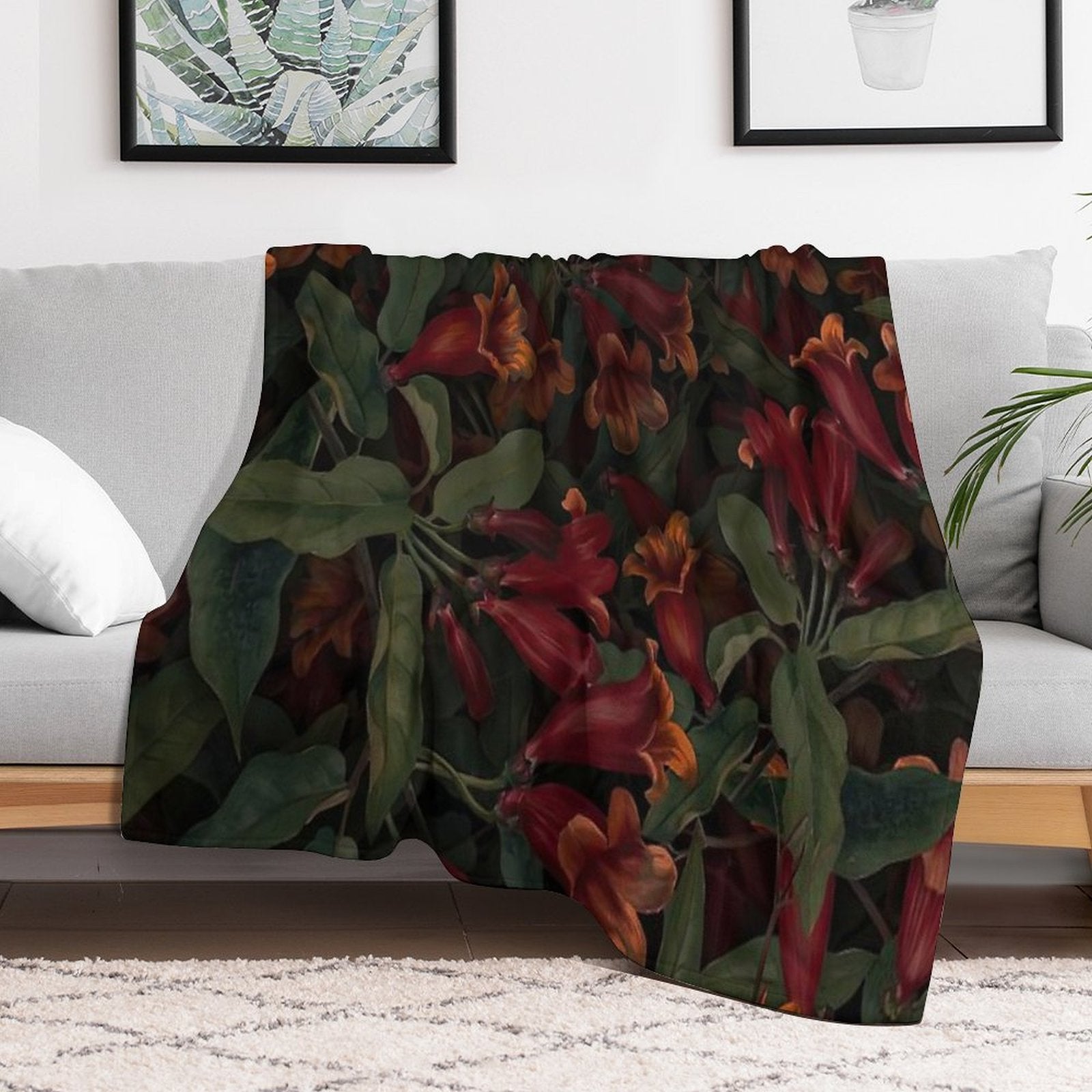 Red Wildflower Cottagecore Green Pattern Versatility Throw Blanket