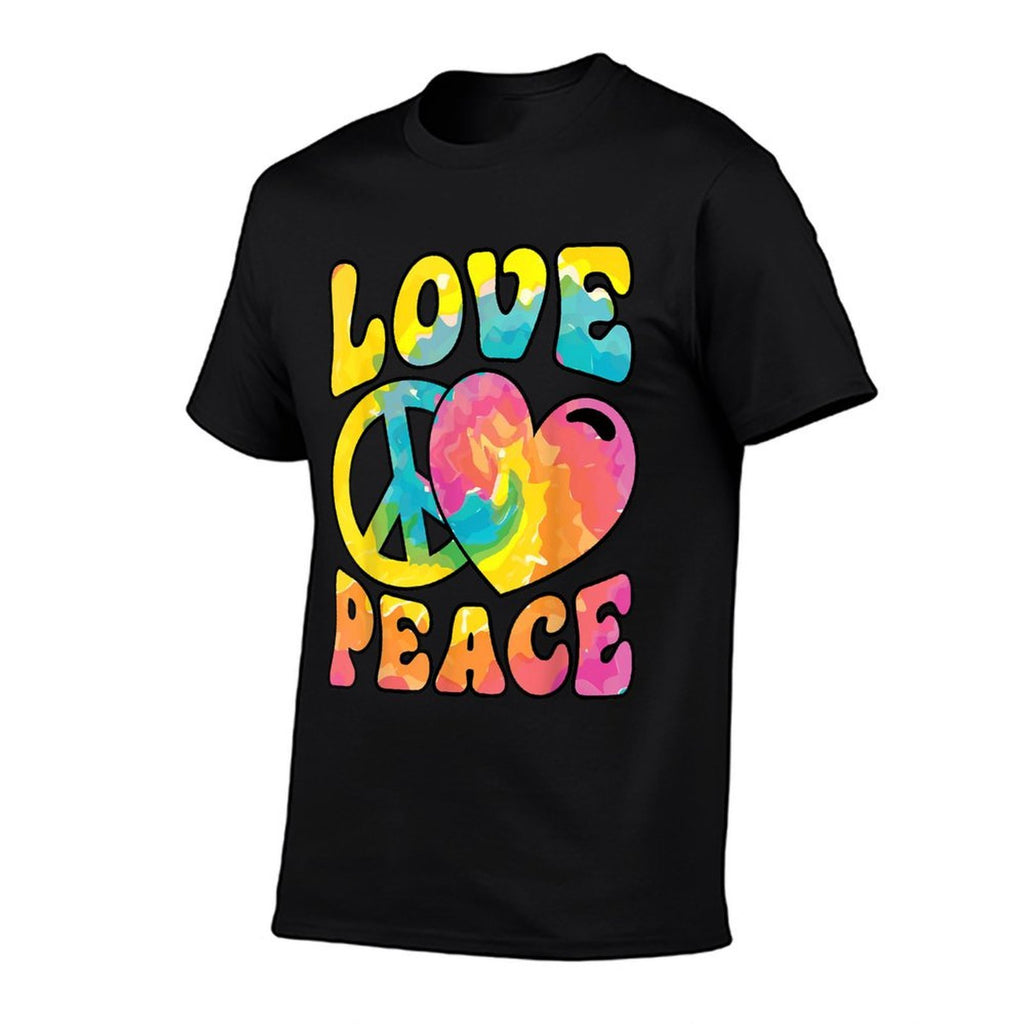 Hippie Women Men Love Peace Sign Heart Tie Dye Retro Groovy  Trendy Pattern T-Shirt