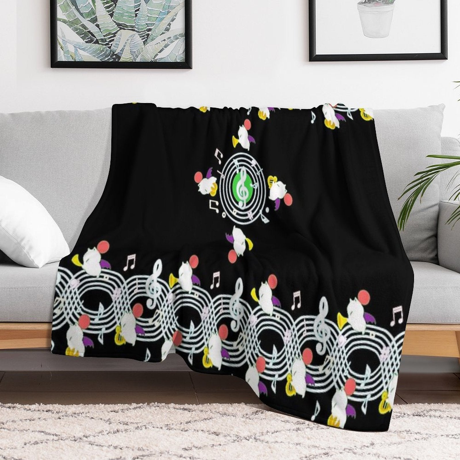Music Moogle (Black&Green) Machine-washable Throw Blanket