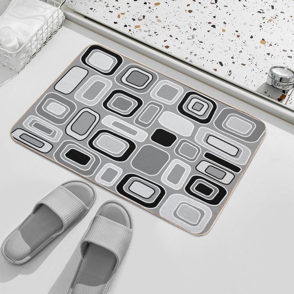 Black White Gray Mid Century Modern Geometric Print - Rectangles Squares  Long-Lasting Bath Mat