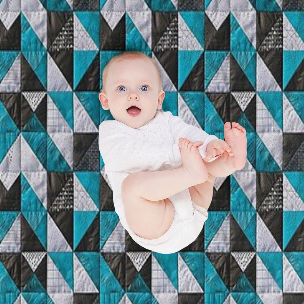 Lazy Patchwork in Blue And Black Tones Shrink-resistant Throw Blanket