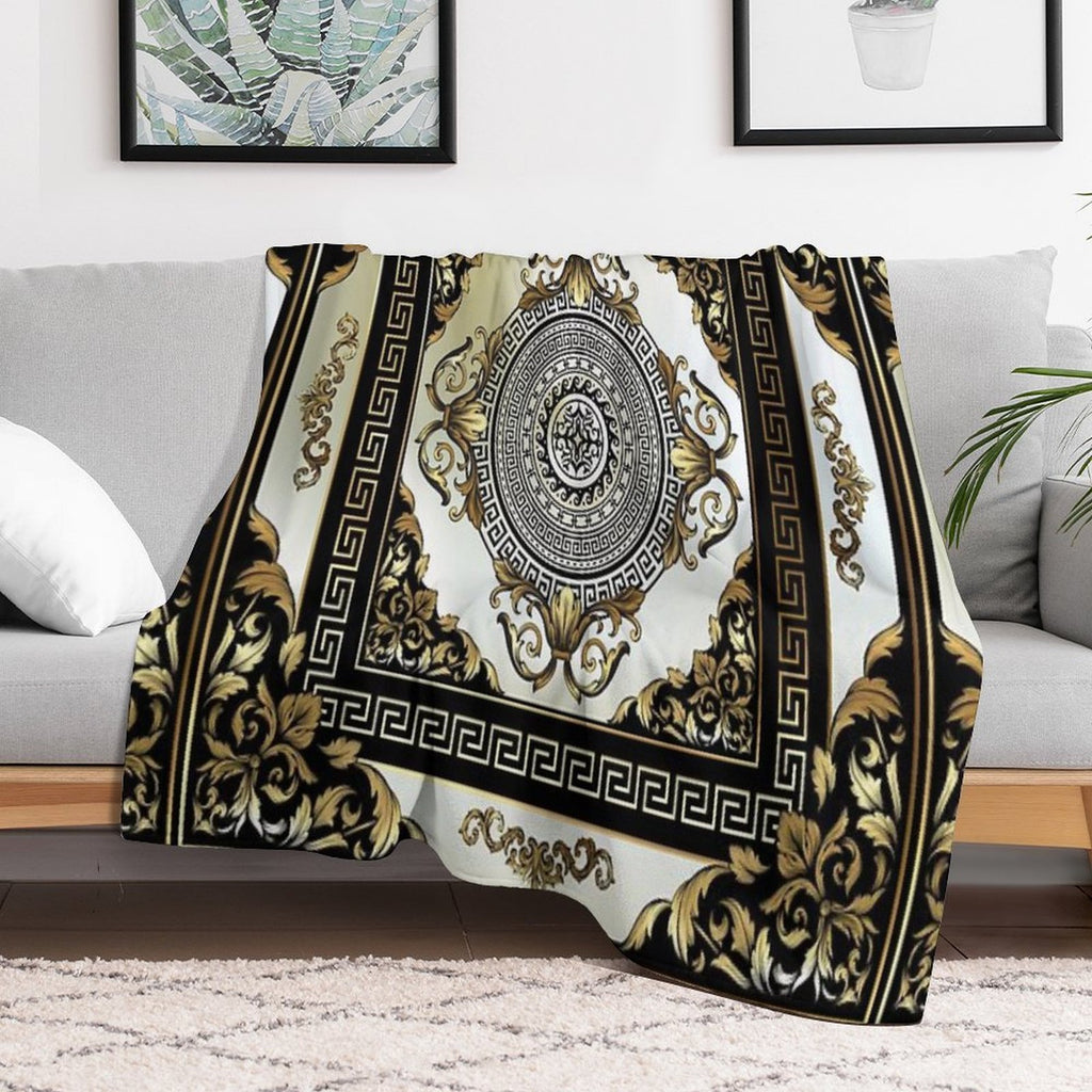 Ornate Baroque Cream Gold Black Greek Key 2 Anti-pilling Throw Blanket