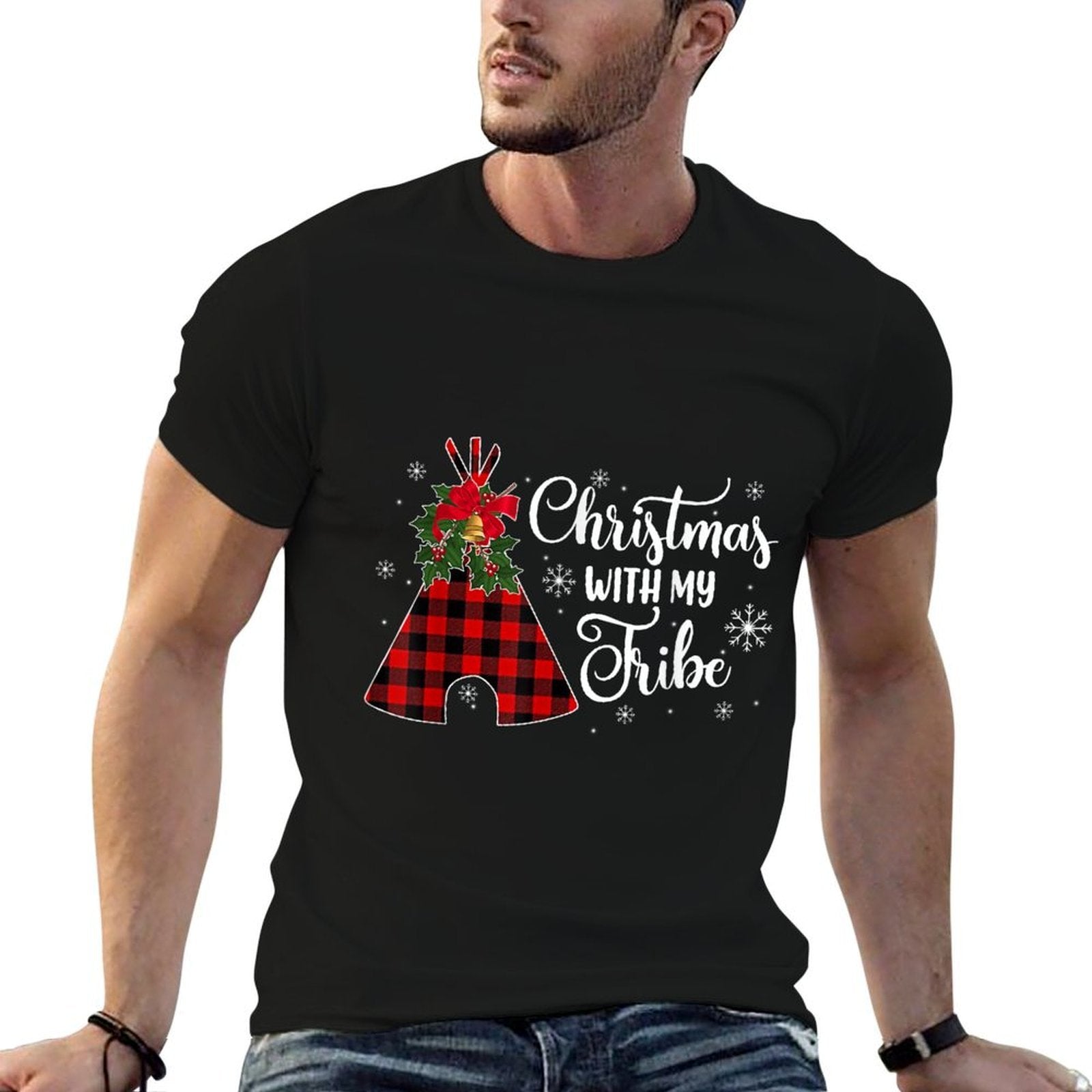 Christmas Party With My Tribe Buffalo Plaid Family Pajama  Trendy Pattern T-Shirt