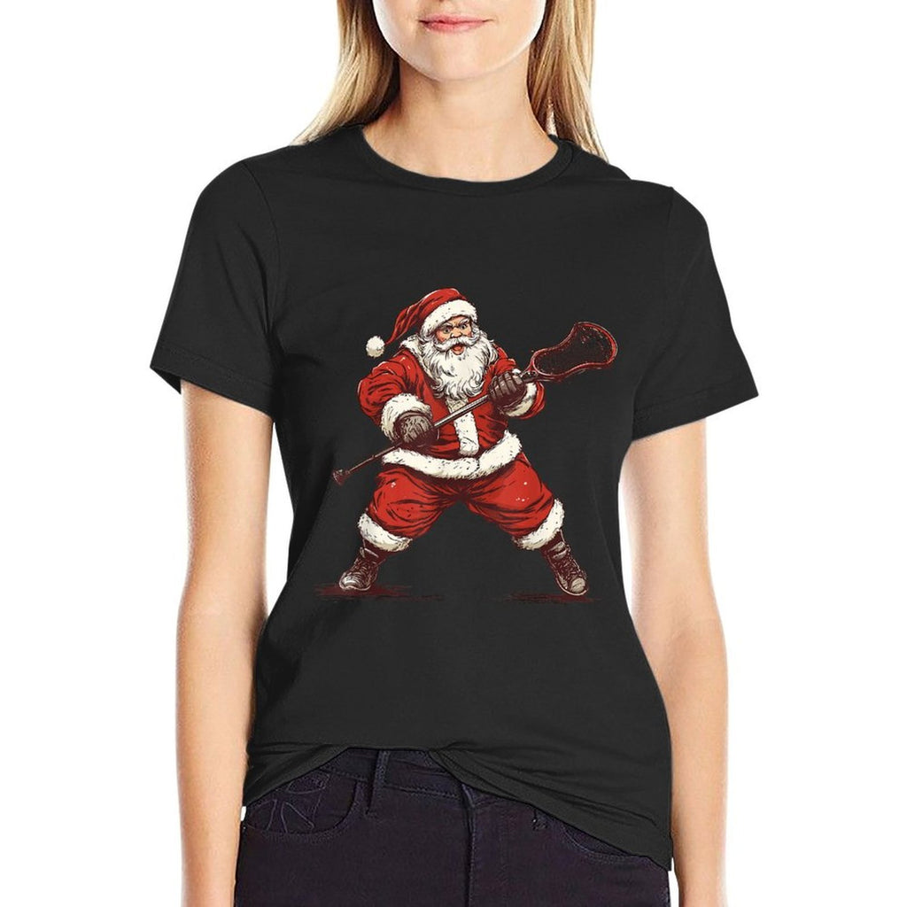 Santa Playing Lacrosse Funny Lacrosse Lax Player Christmas  Slim-fit Cut T-Shirt