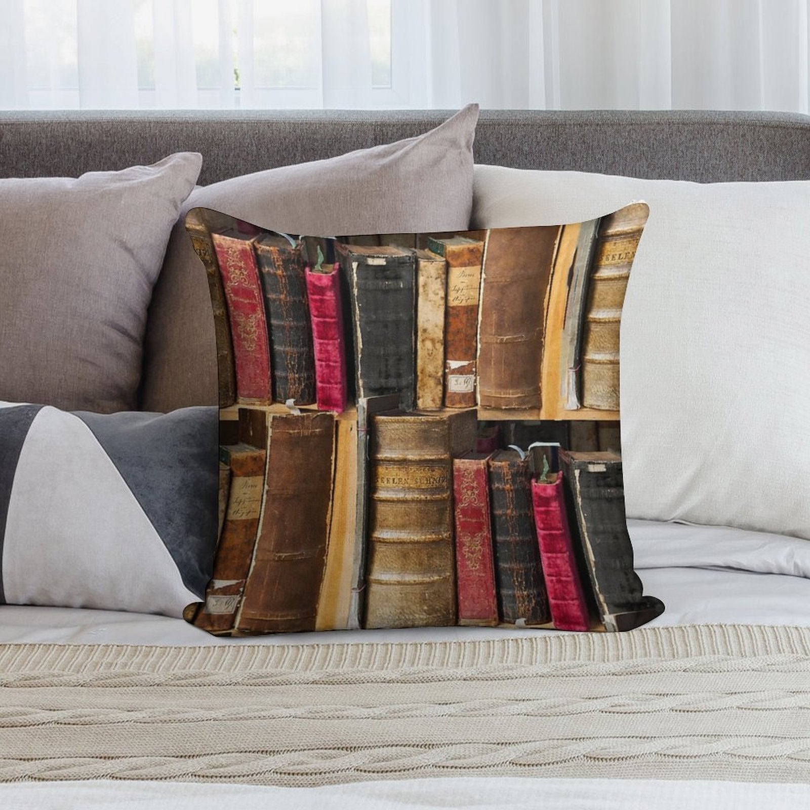 Bookworm Vintage Books in Bookshelf Soft Luxury Feel Throw Pillow
