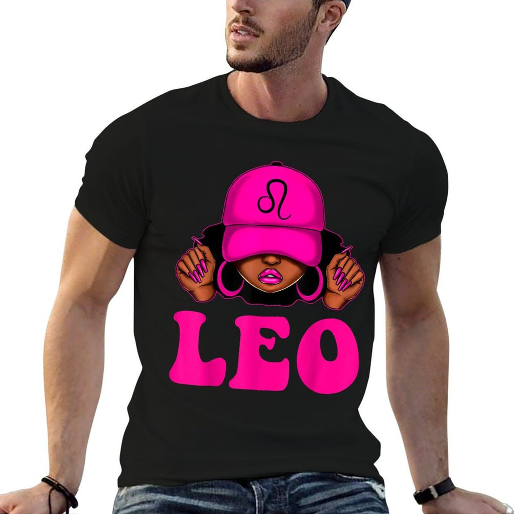 Leo Queen Sassy Black Woman Afro Girl Zodiac Birthday  Tagless Design T-Shirt