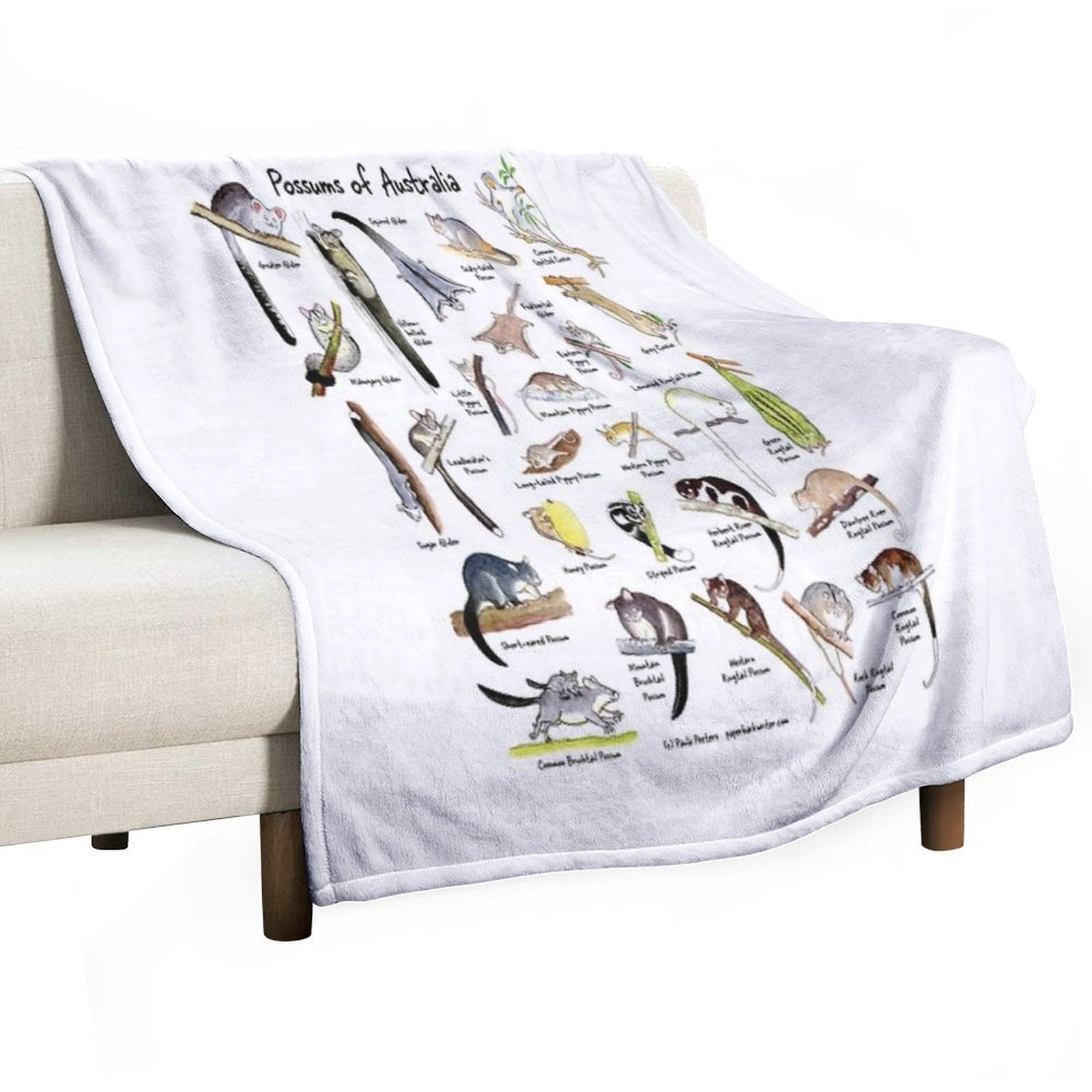 Possums of Australia (with Names) Wrinkle-free Throw Blanket