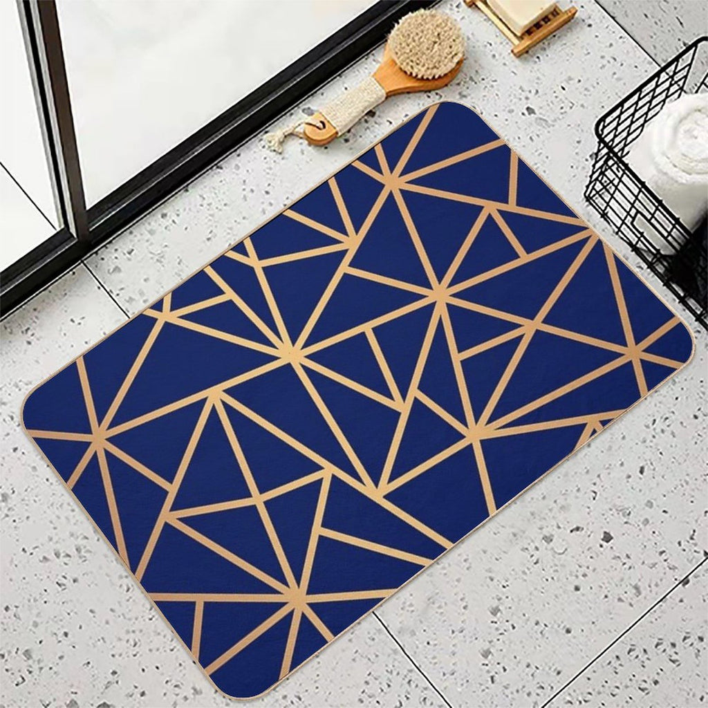 Blue And Gold Geometric Art Deco Lines  Easy Maintenance Bath Mat