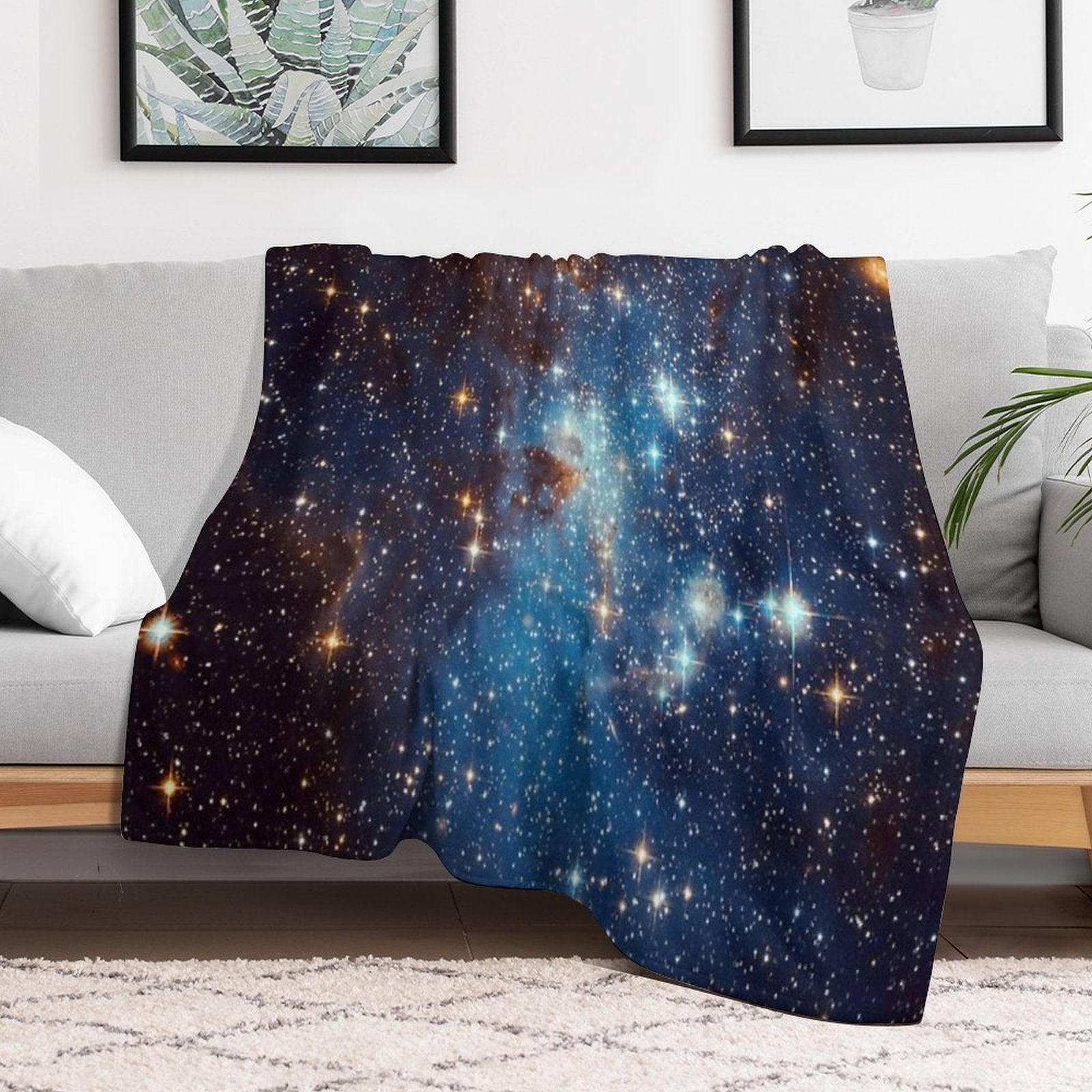 Blue Nebula Stars Space Sustainable Throw Blanket