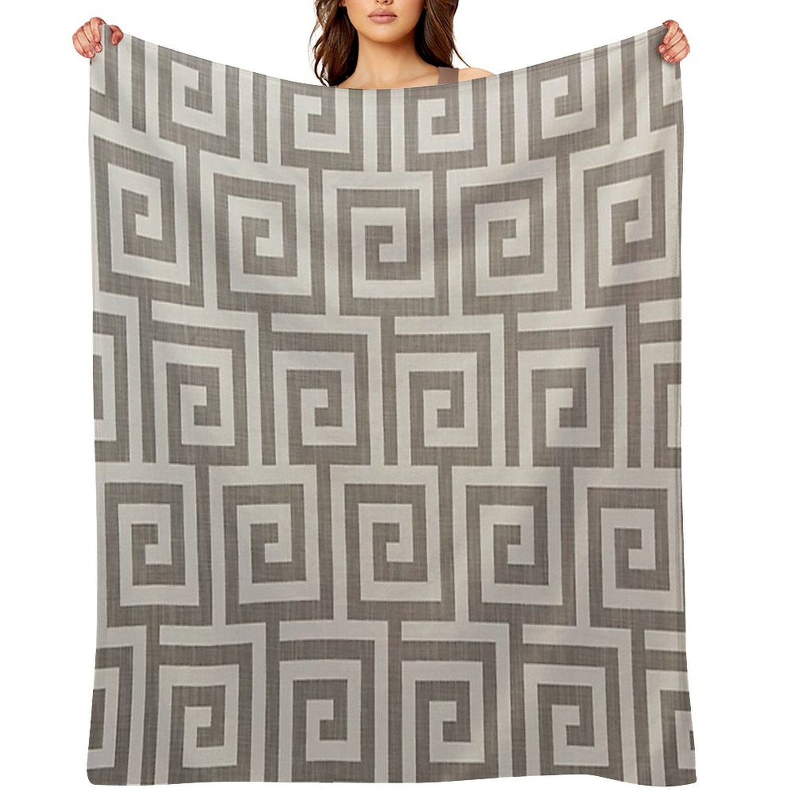 Grey Geometric Maze Pattern Shrink-resistant Throw Blanket