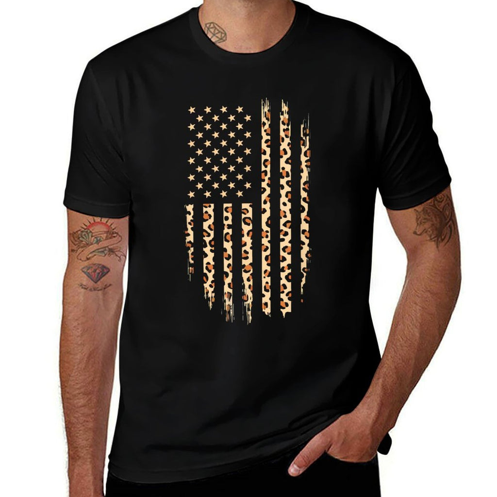 Leopard Animal American Patriotic Print For Men Women  Polyester Blend T-Shirt