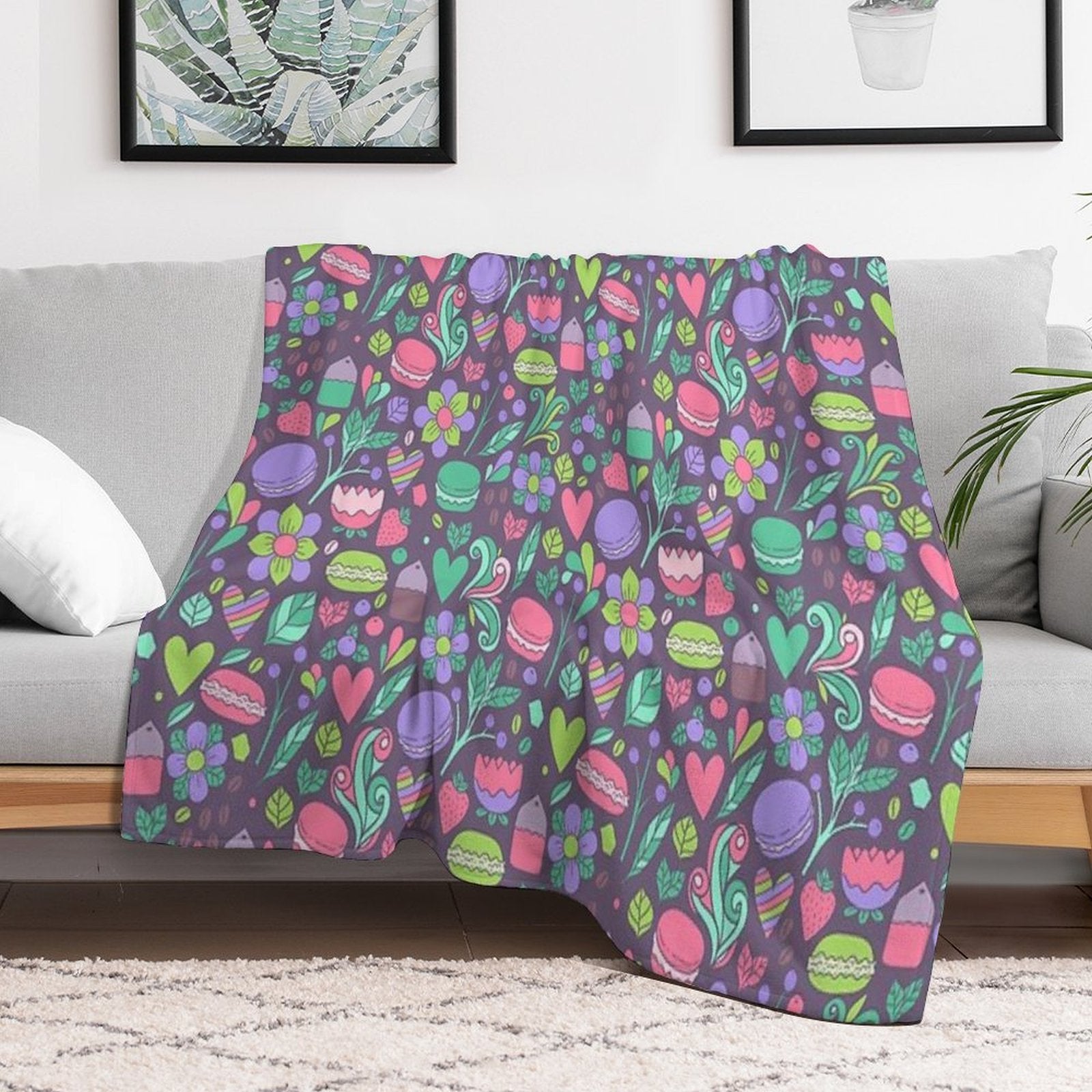 Macarons And Flowers Sustainable Throw Blanket