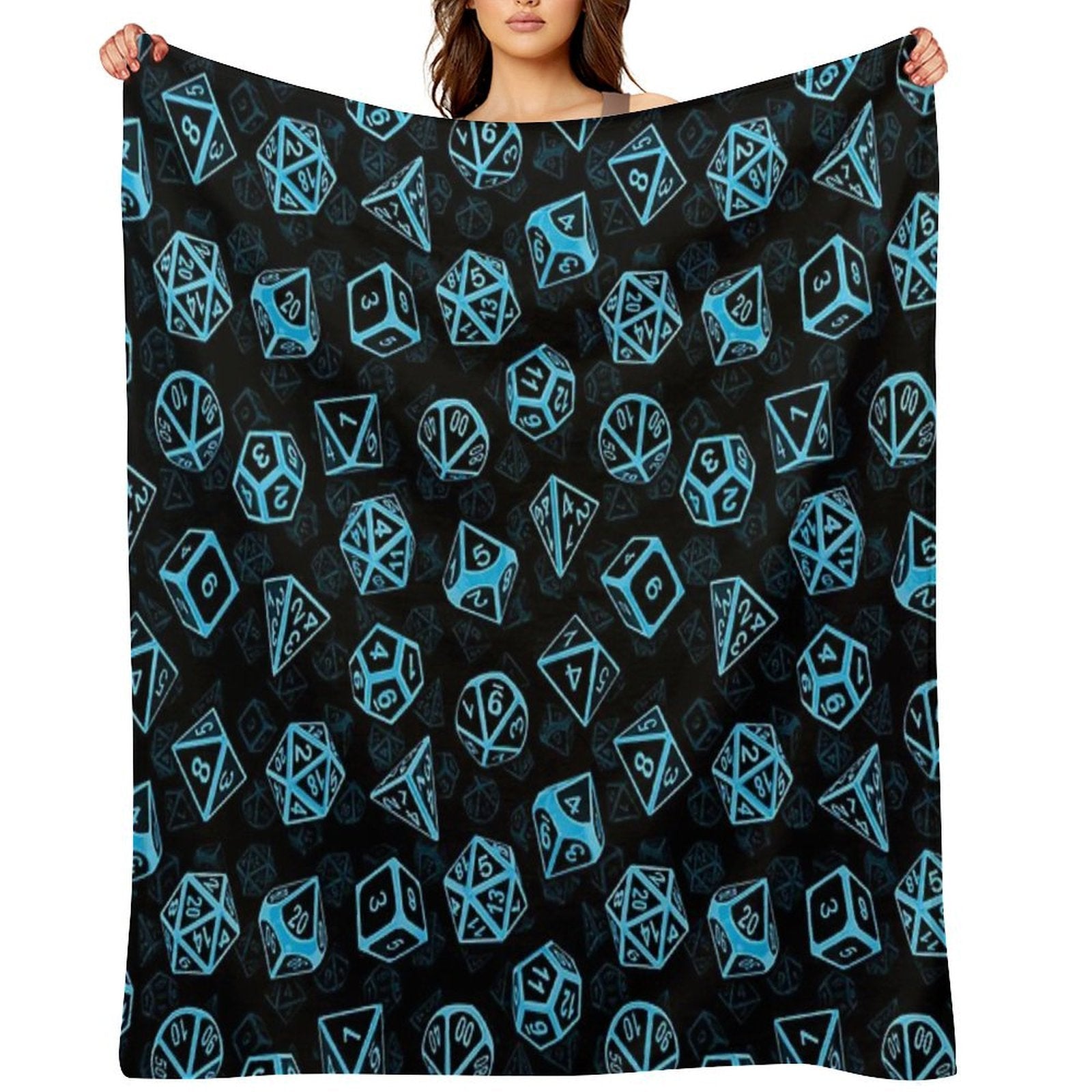 D20 Dice Set Pattern (Blue) Shrink-resistant Throw Blanket