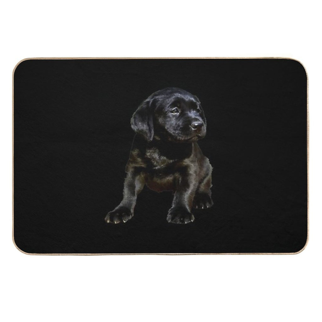 Adorable And Cute Black Labrador Sitting Puppy Vector  Non-Slip Bath Mat