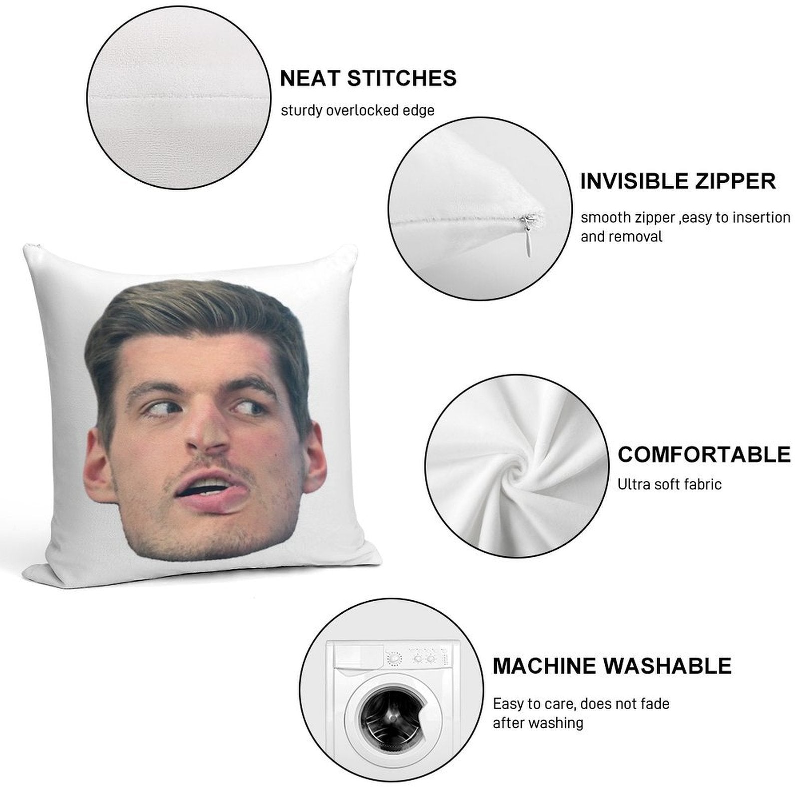 Max Verstappen Face Soft Shrink-Resistant Throw Pillow