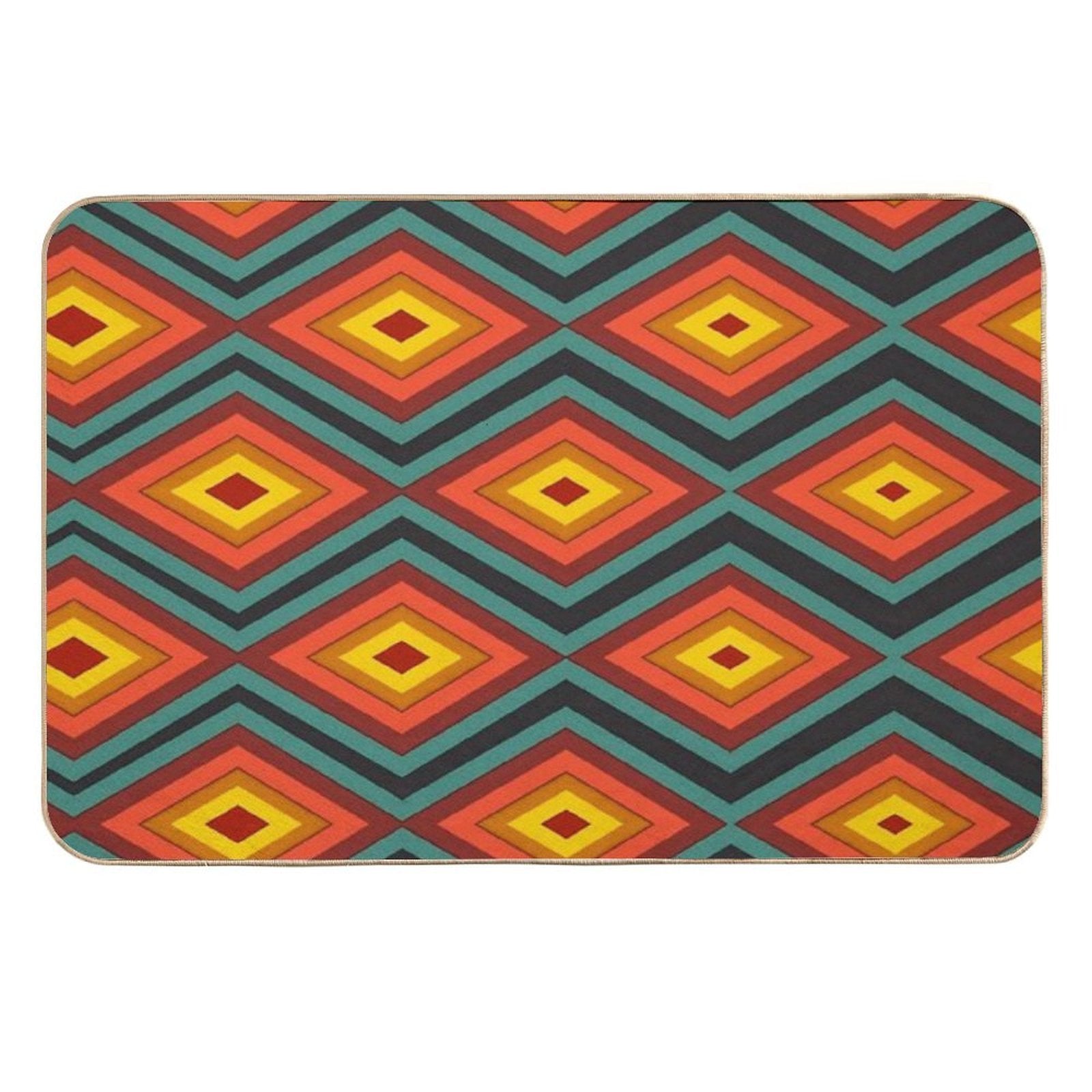 Retro Abstract Pattern Morphing Red Hot Rhombus  Repositionable Bath Mat