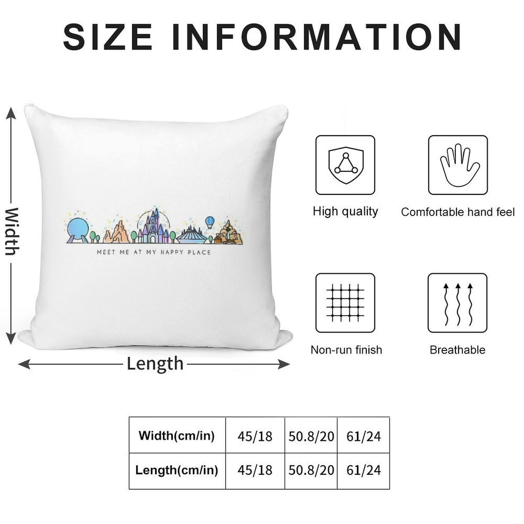 Meet Me at My Happy Place Vector Orlando Theme Park Illustration Design Soft Style Accent Throw Pillow