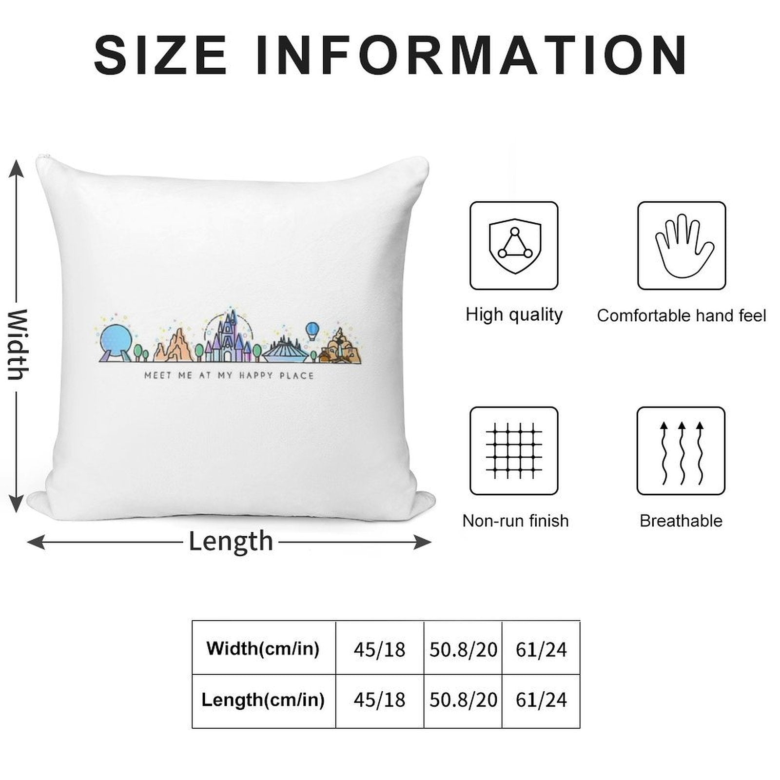 Meet Me at My Happy Place Vector Orlando Theme Park Illustration Design Soft Style Accent Throw Pillow