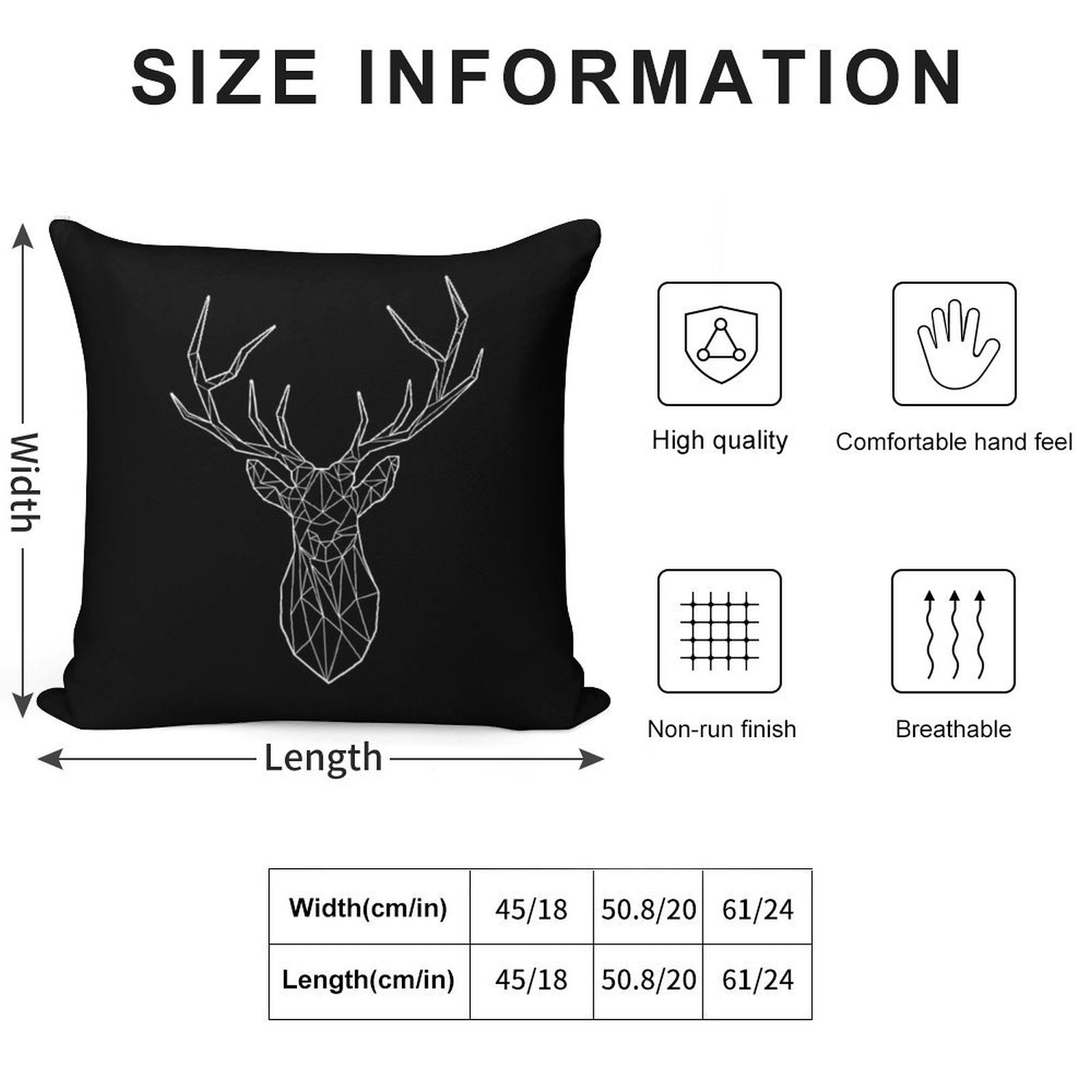 Geometric Stag - BLACK Soft Fade-Resistant Throw Pillow