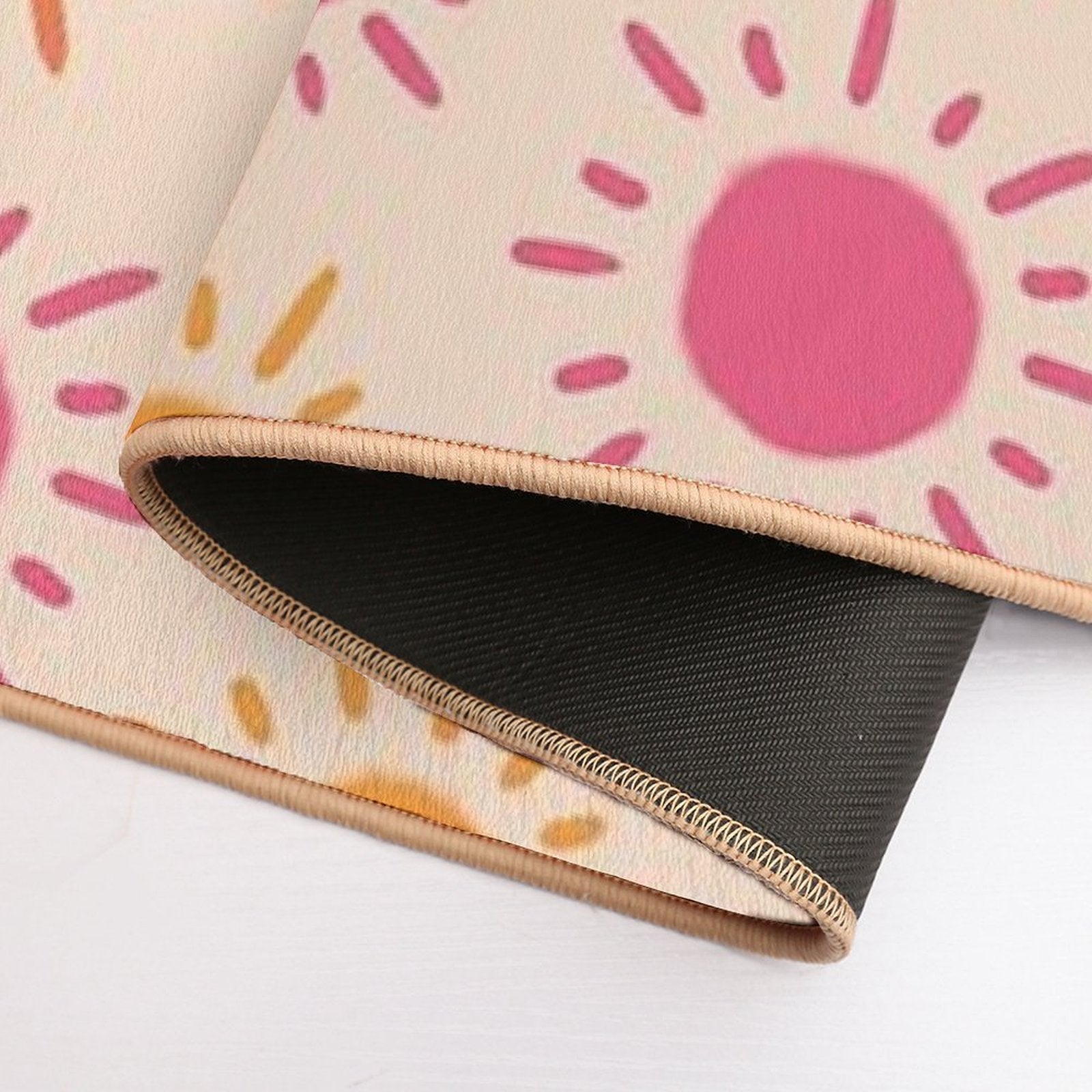 Groovy Retro Sun Pattern - Tan Orange Pink Palette  Multi-Purpose Bath Mat
