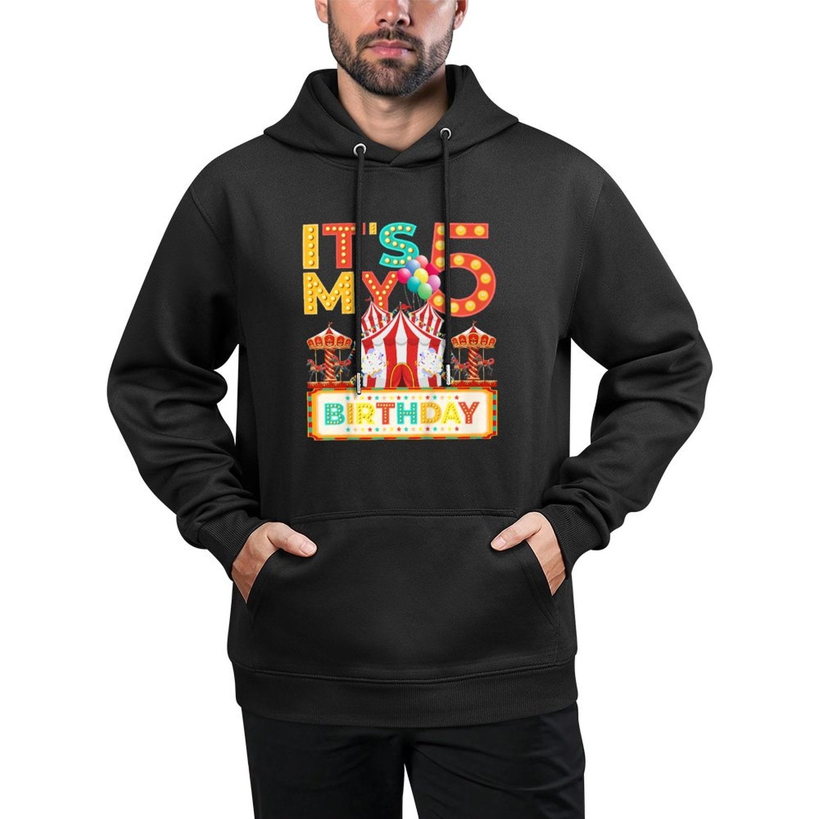 Kids 5th Carnival Birthday Party 5 Year Old Circus Birthday Colorfast Hoodie