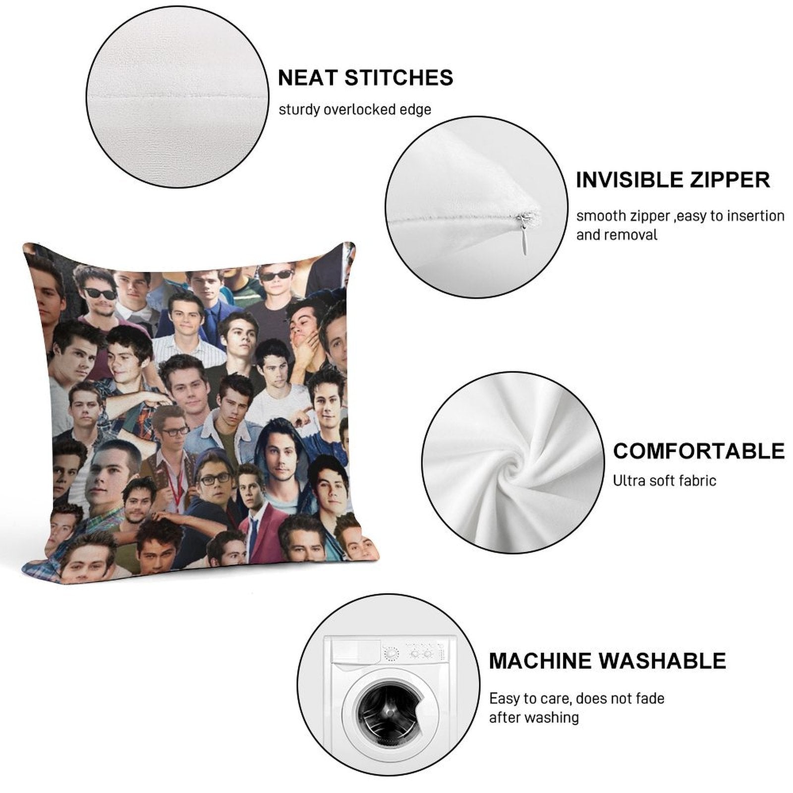 Dylan O'brien Collage Soft High-Density Material Throw Pillow