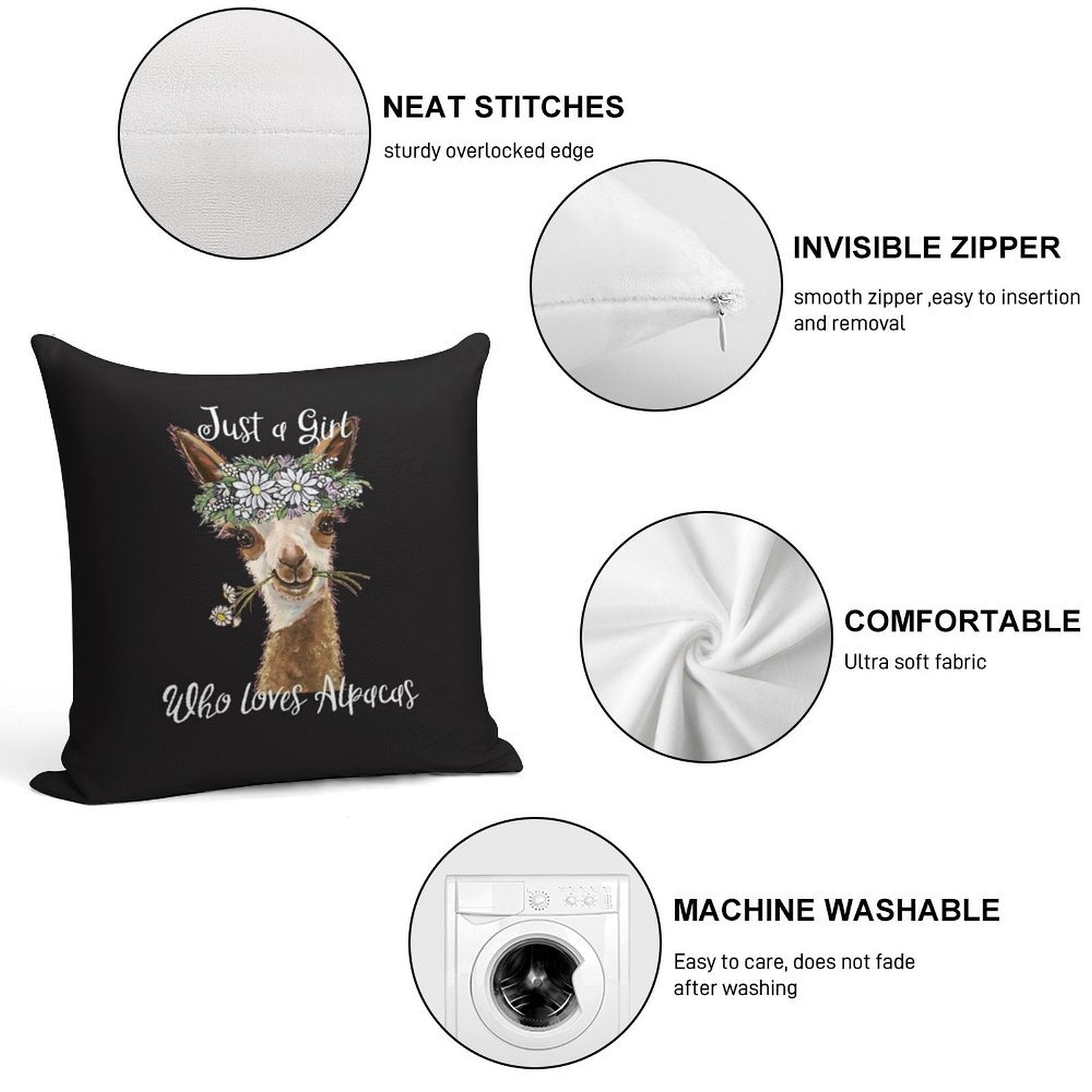 Just A Girl Who Loves Alpacas Shirt, Just A Girl Who Loves Alpaca Gifts Soft Shrink-Resistant Throw Pillow