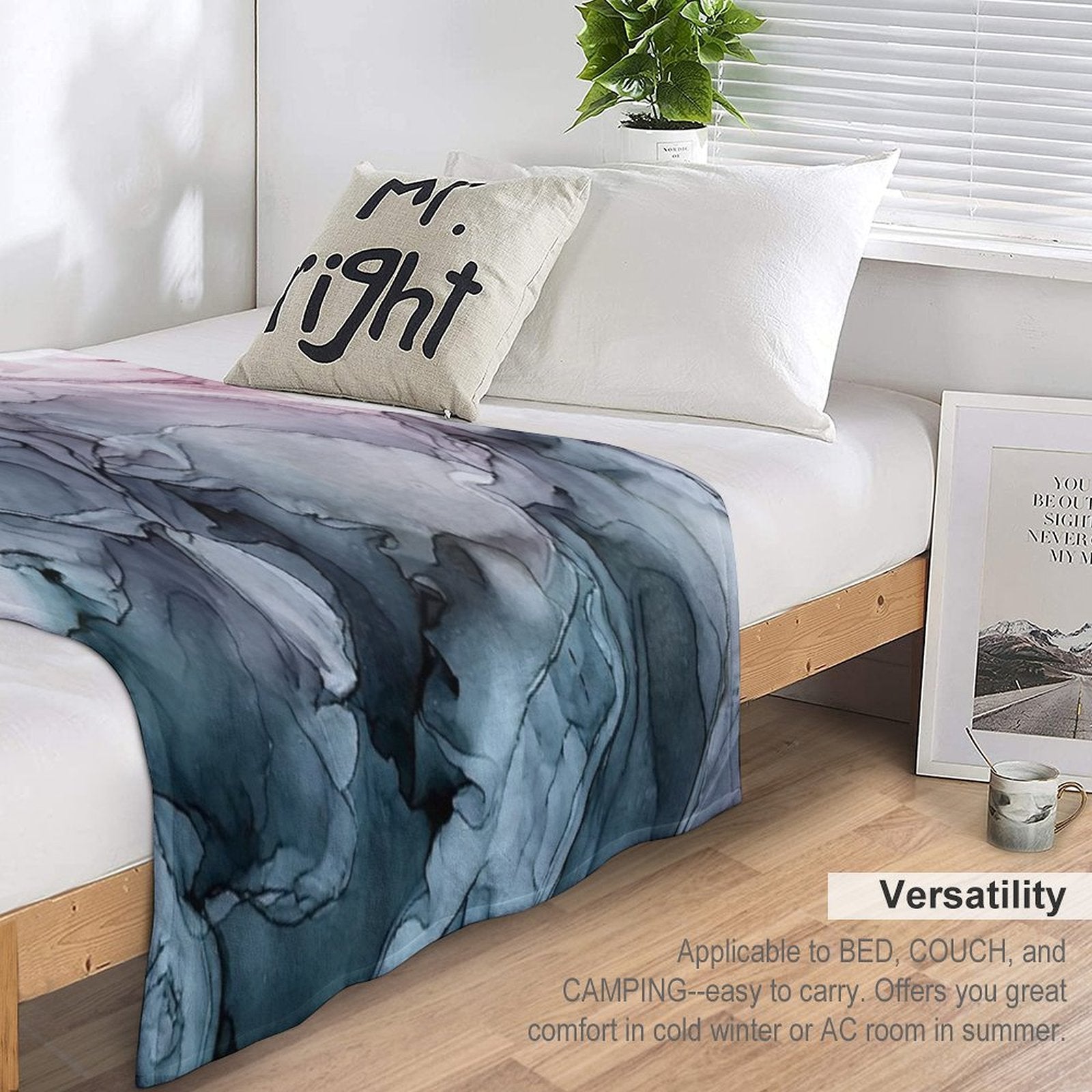 Blush And Payne's Grey Flowing Abstract Painting Comfort Throw Blanket