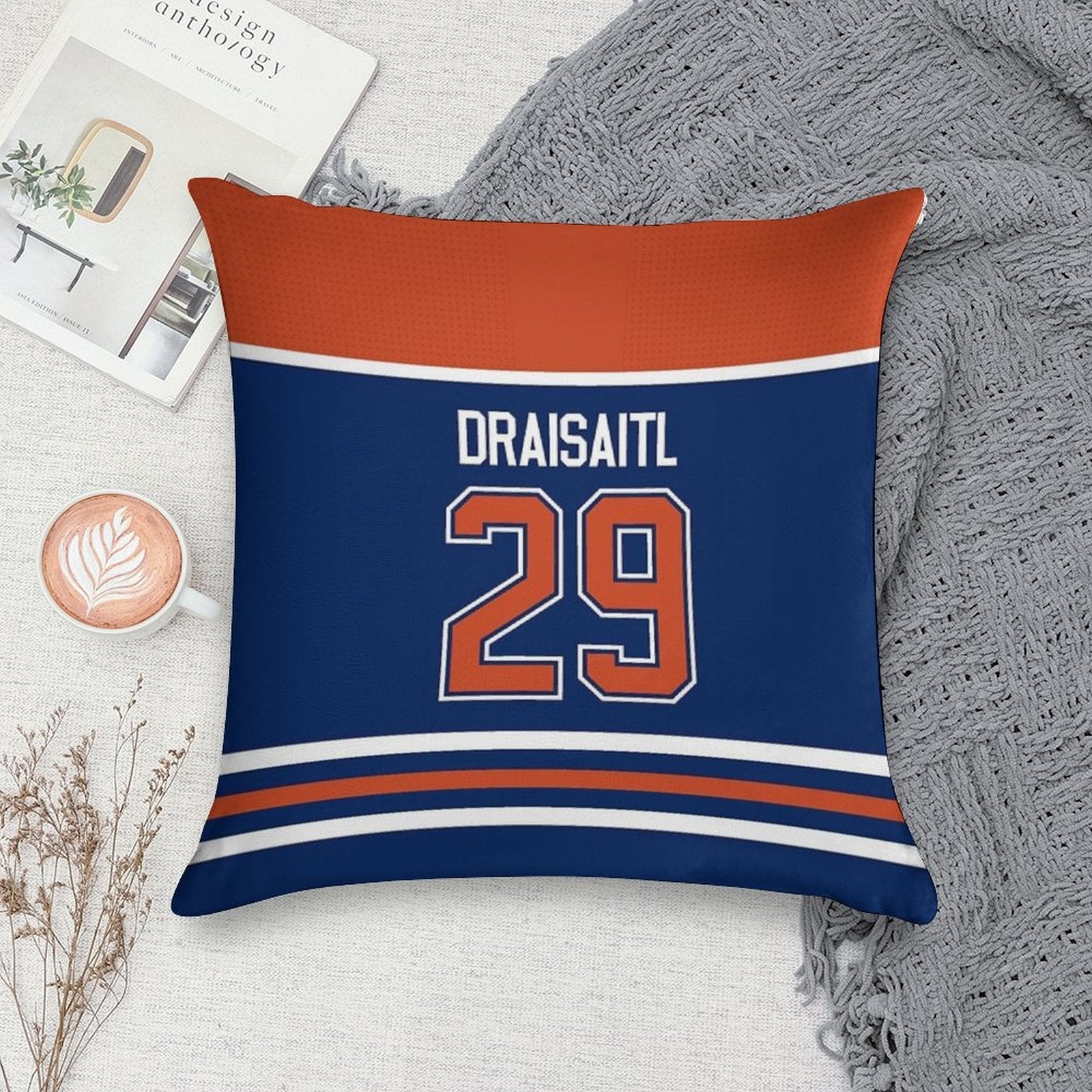 Edmonton Oilers Leon Draisaitl Home Jersey Back Phone Case Soft Anti-Pilling Throw Pillow