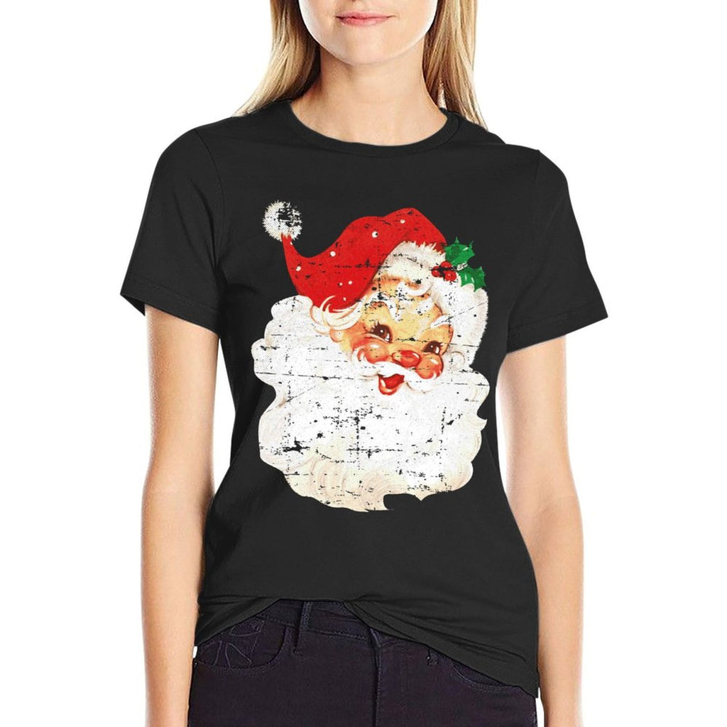 Distressed Vintage Santa Claus Face Old Fashioned Christmas  Wrinkle-resistant T-Shirt