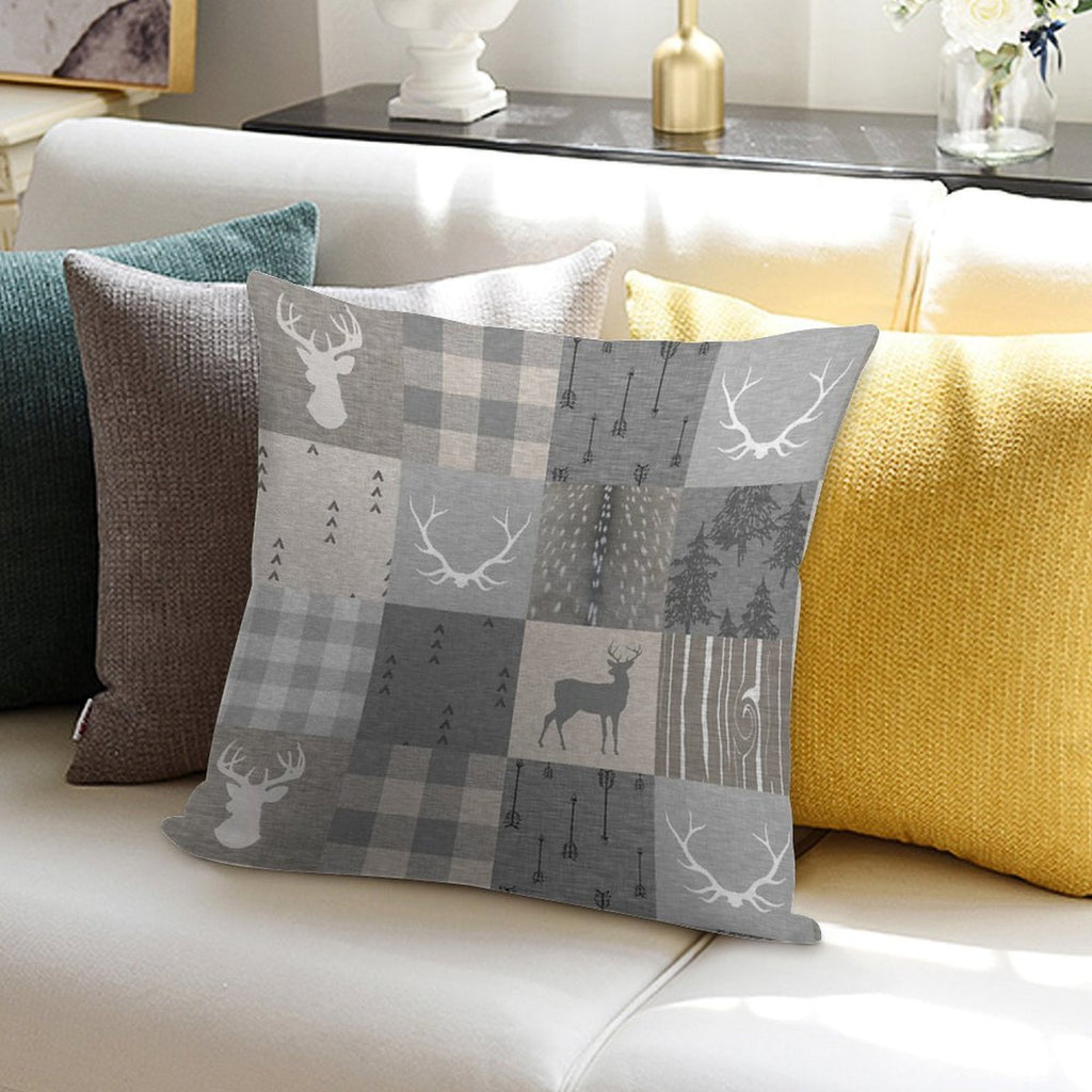 Rustic Woodland Patchwork - Grey And Beige Soft Skin-Friendly Throw Pillow