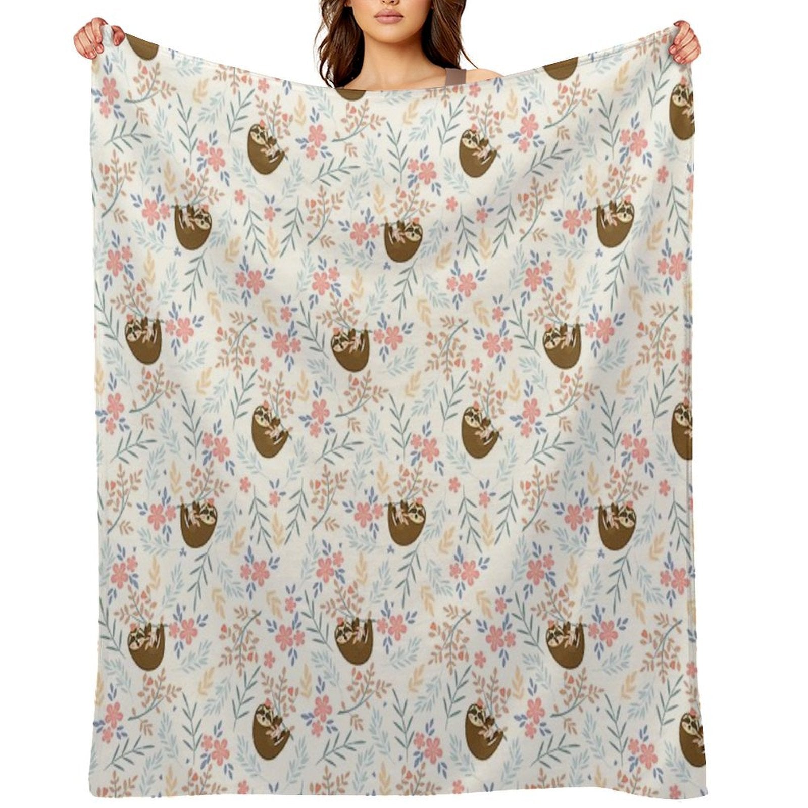 Baby Flower With Sloth Travel-friendly Throw Blanket