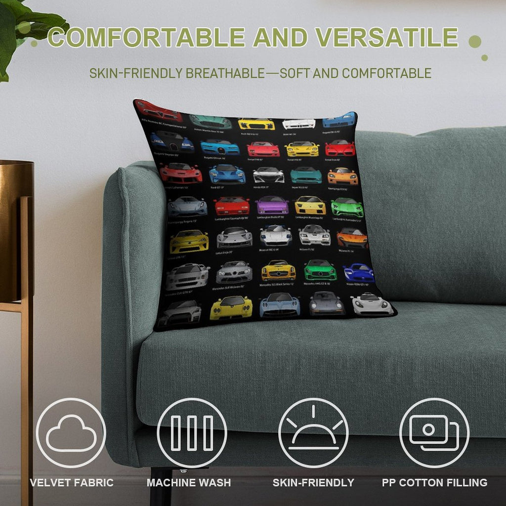 Super Cars (B) Soft Hidden Zipper Throw Pillow