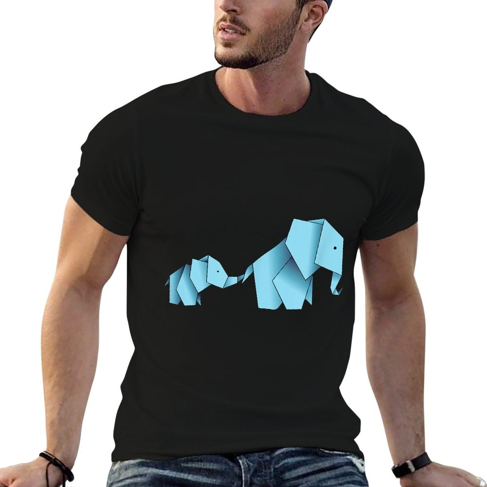 Origami Paper Folding Cute Elephant Blue Gift  Relaxed-fit T-Shirt