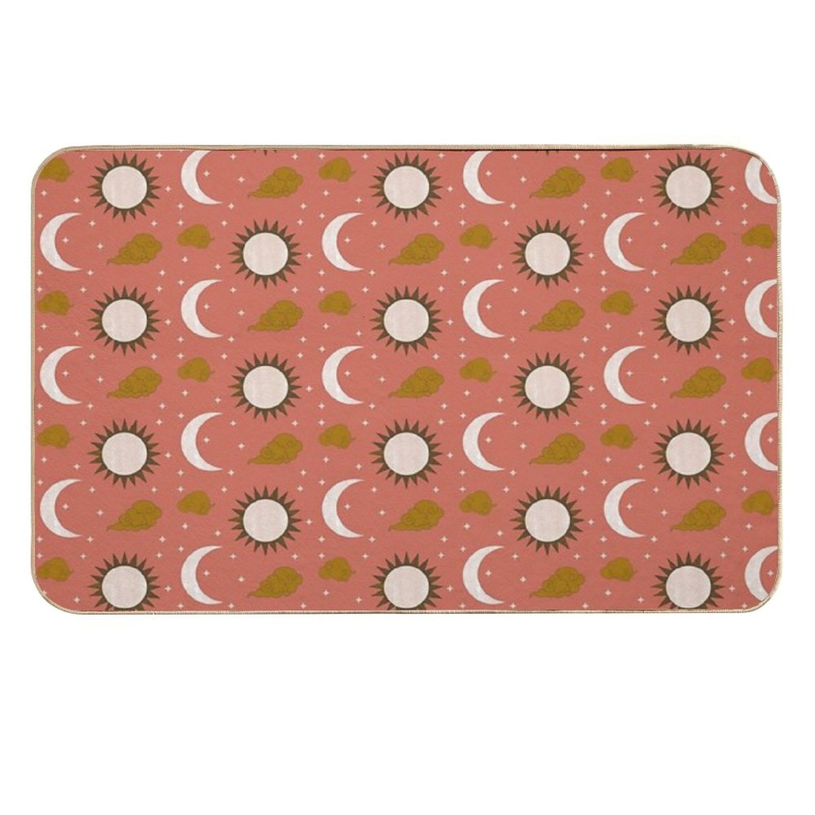Blush Orange Gold Brown And White Sun And Moon Print  Anti-Trip Bath Mat