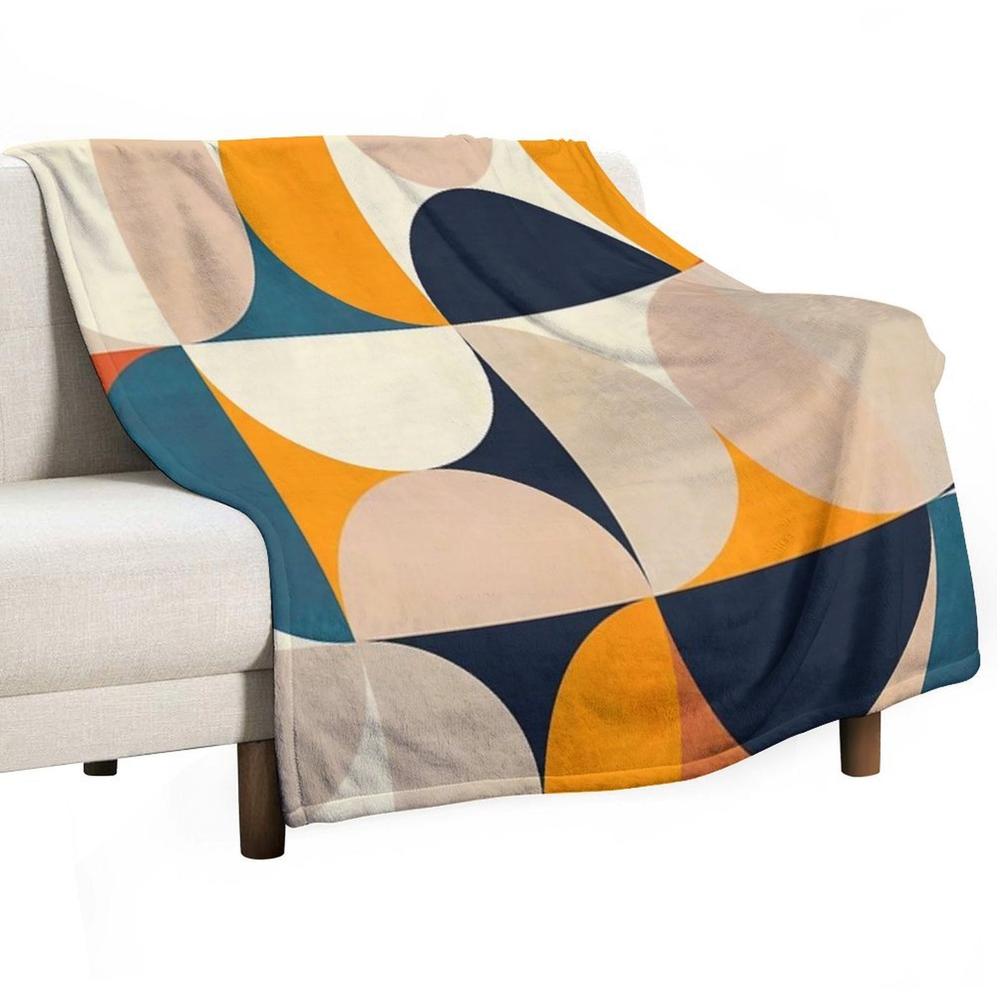 Mid Century Modern, Half Circles, Geometric, Mustard Yellow, Teal. Sand Multi-functional Throw Blanket