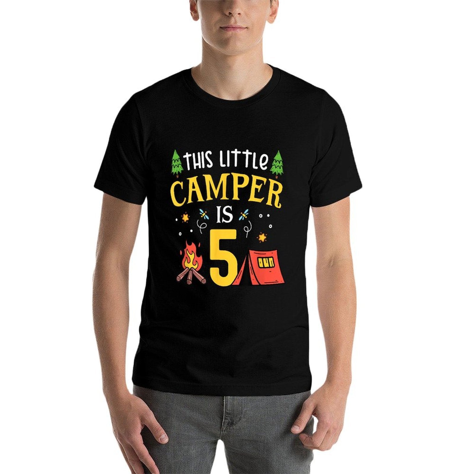 5th Birthday Little Camper Five Years Old Camping Party  Cotton T-Shirt