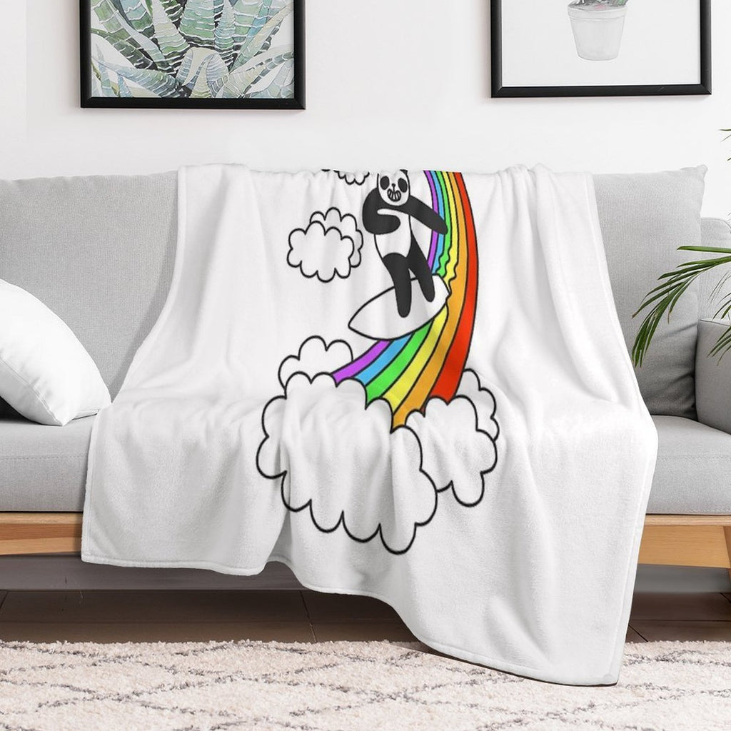 Pandas Surf Rainbows Versatility Throw Blanket