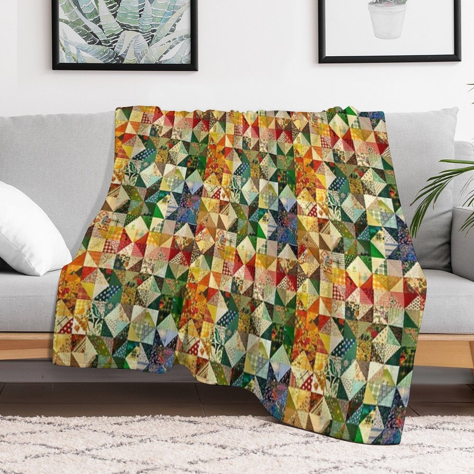 Patchwork with Strainght Colors Design Velvety-soft Throw Blanket