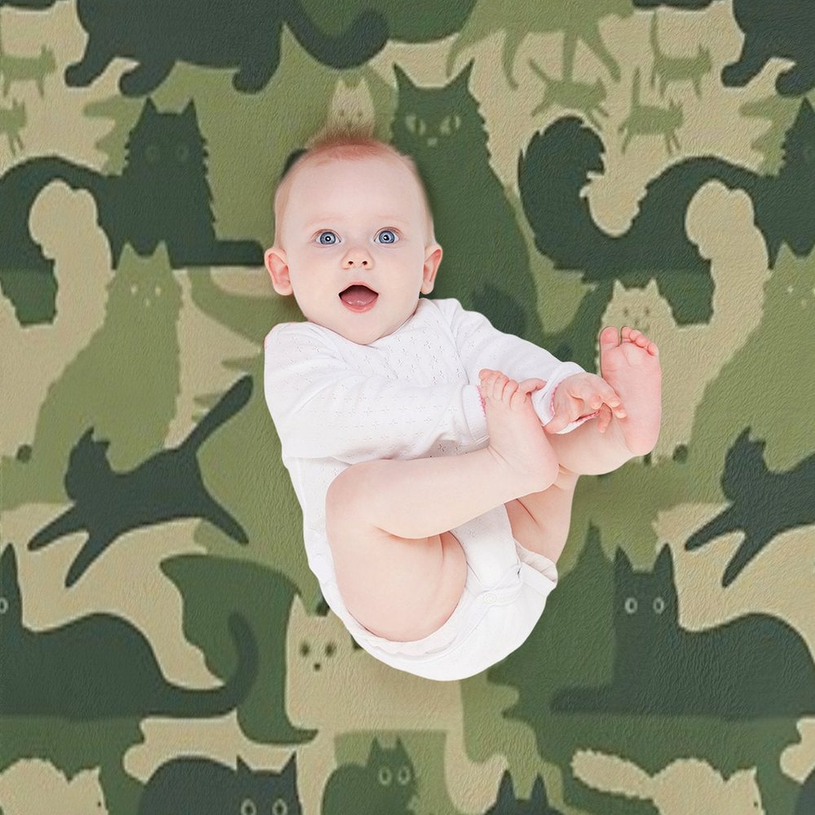 Camouflage Pattern with Cats  Green Cat Camo Sustainable Throw Blanket