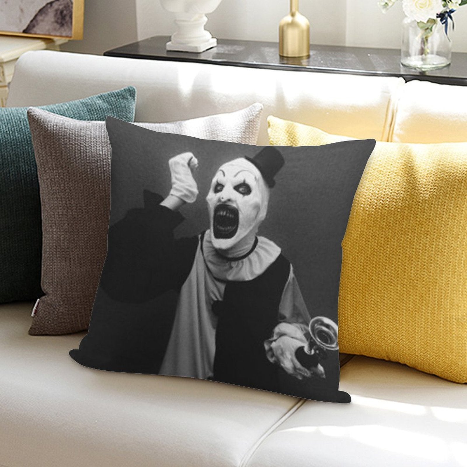 Terrifier Art The Clown Horror Soft Fade-Resistant Throw Pillow