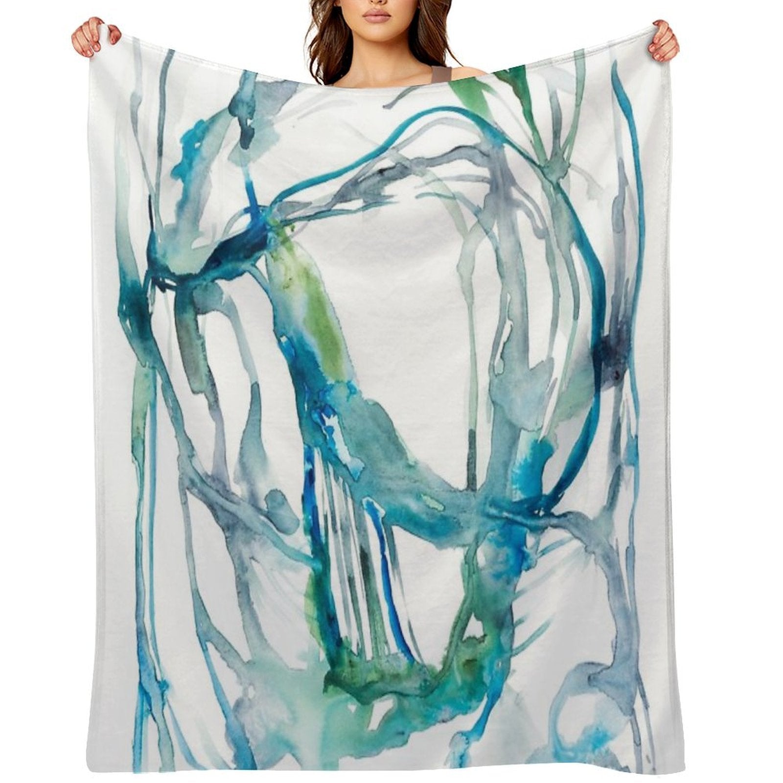 Blue Abstract Watercolor Painting Sustainable Throw Blanket