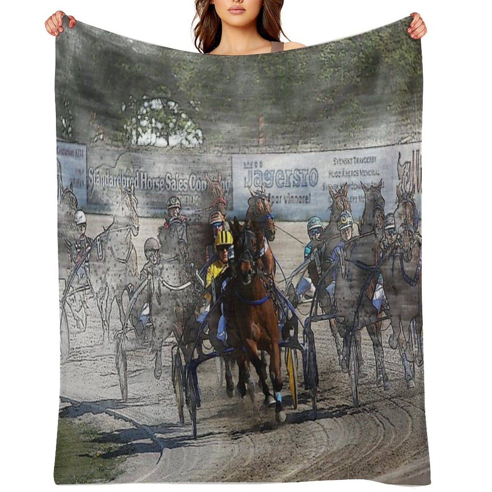 Harness Horse Cart Racing - Pencil, Original Compact Throw Blanket