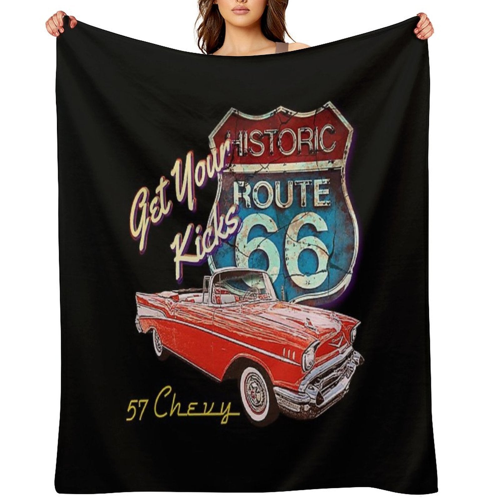 1957 Chevy Bel Air Vintage Retro Classic Car Street Hot Rod Antique Route 66 Design Gift-ready Throw Blanket