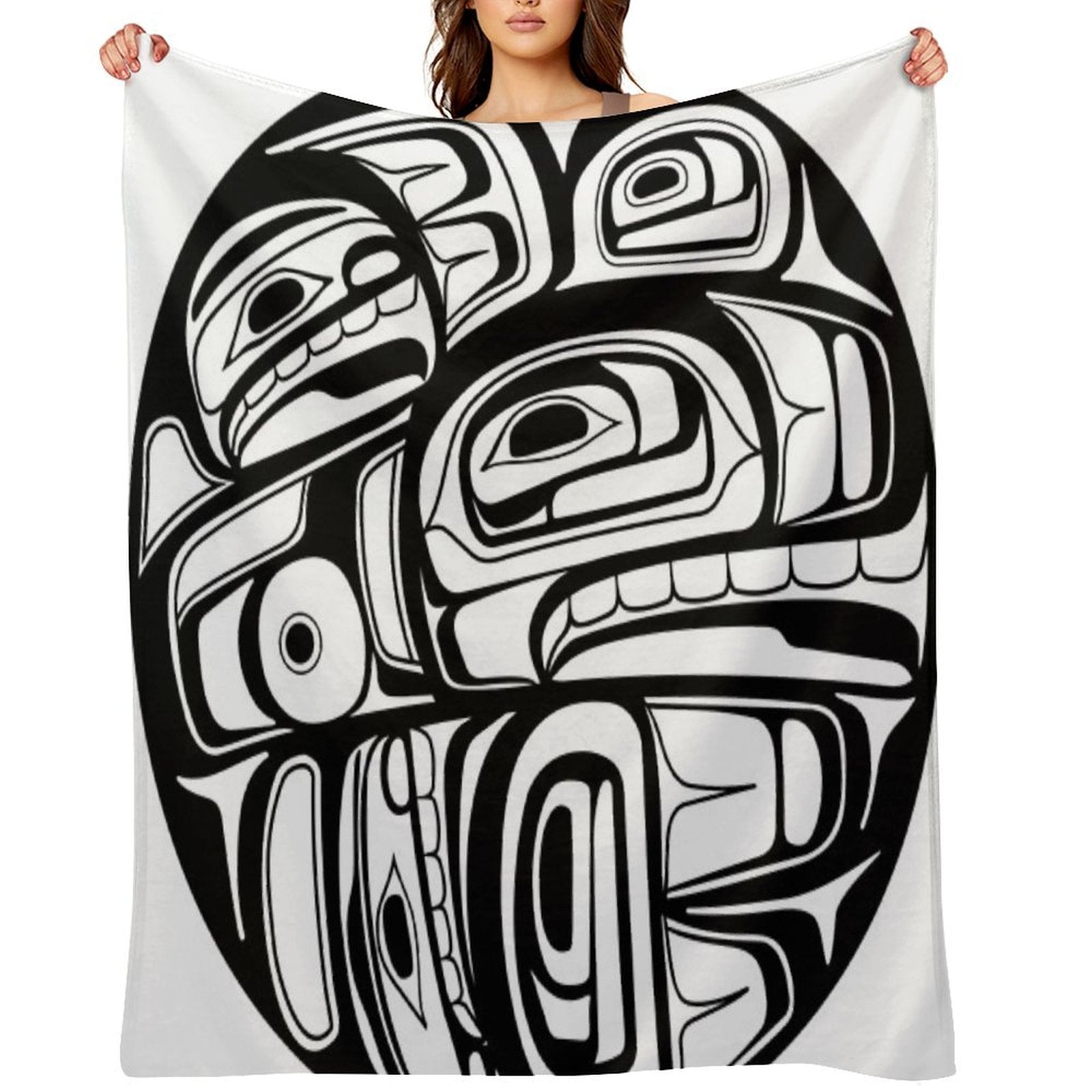 Orca Circle Formline Pendant Native American Salish Blackfish Velvety-soft Throw Blanket