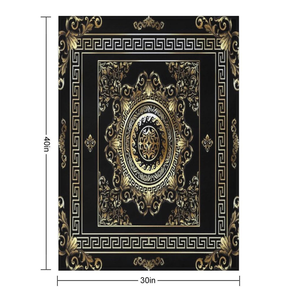 Ornate Baroque Black And Gold Greek Key Border Quick-dry Throw Blanket