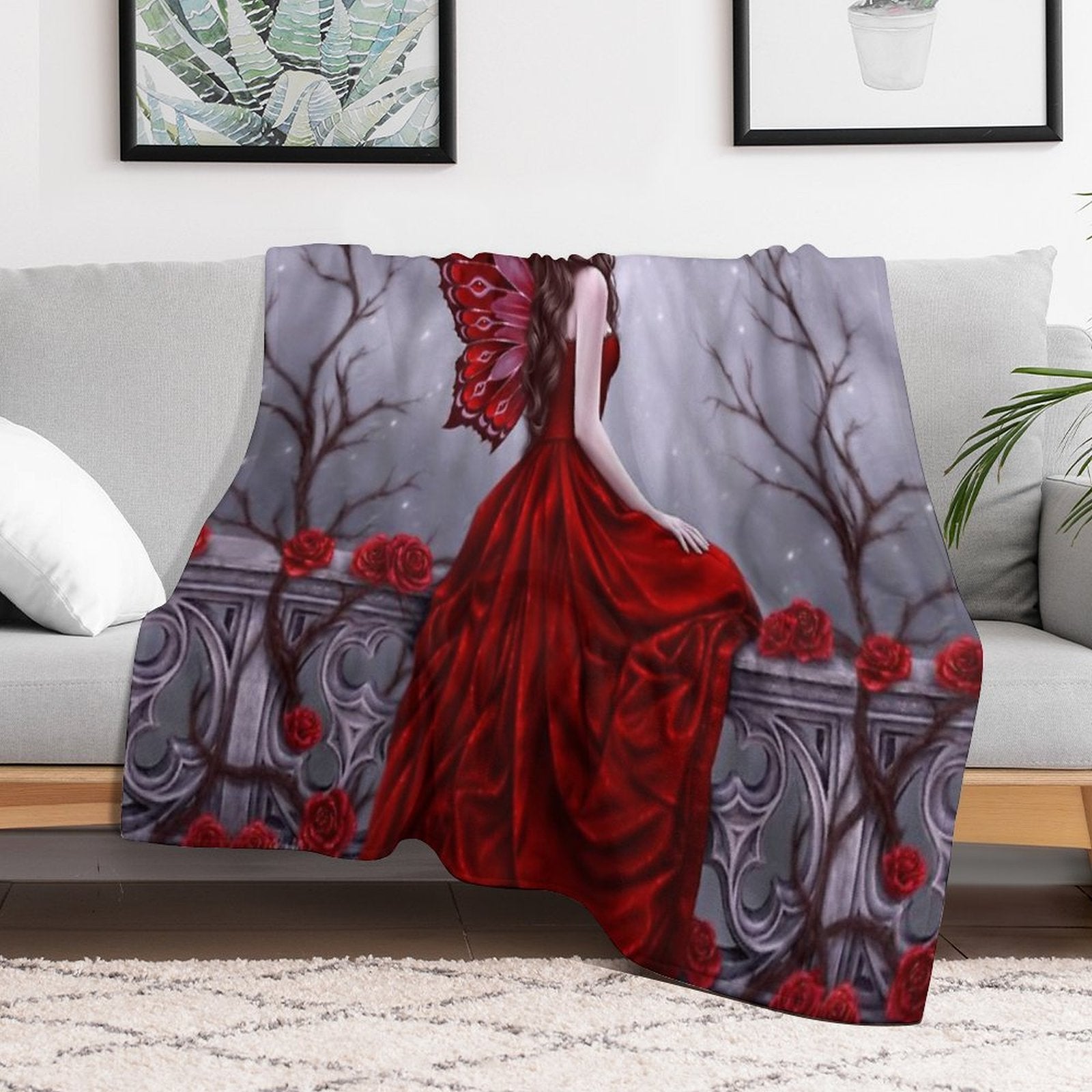 Winter Rose Butterfly Fairy Compact Throw Blanket